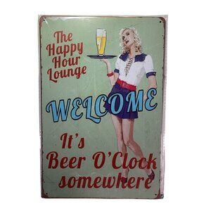 Happy Hour Beer O'Clock Golden Era Pin Up Art Tin 12"x 8" Sign Art New Sealed